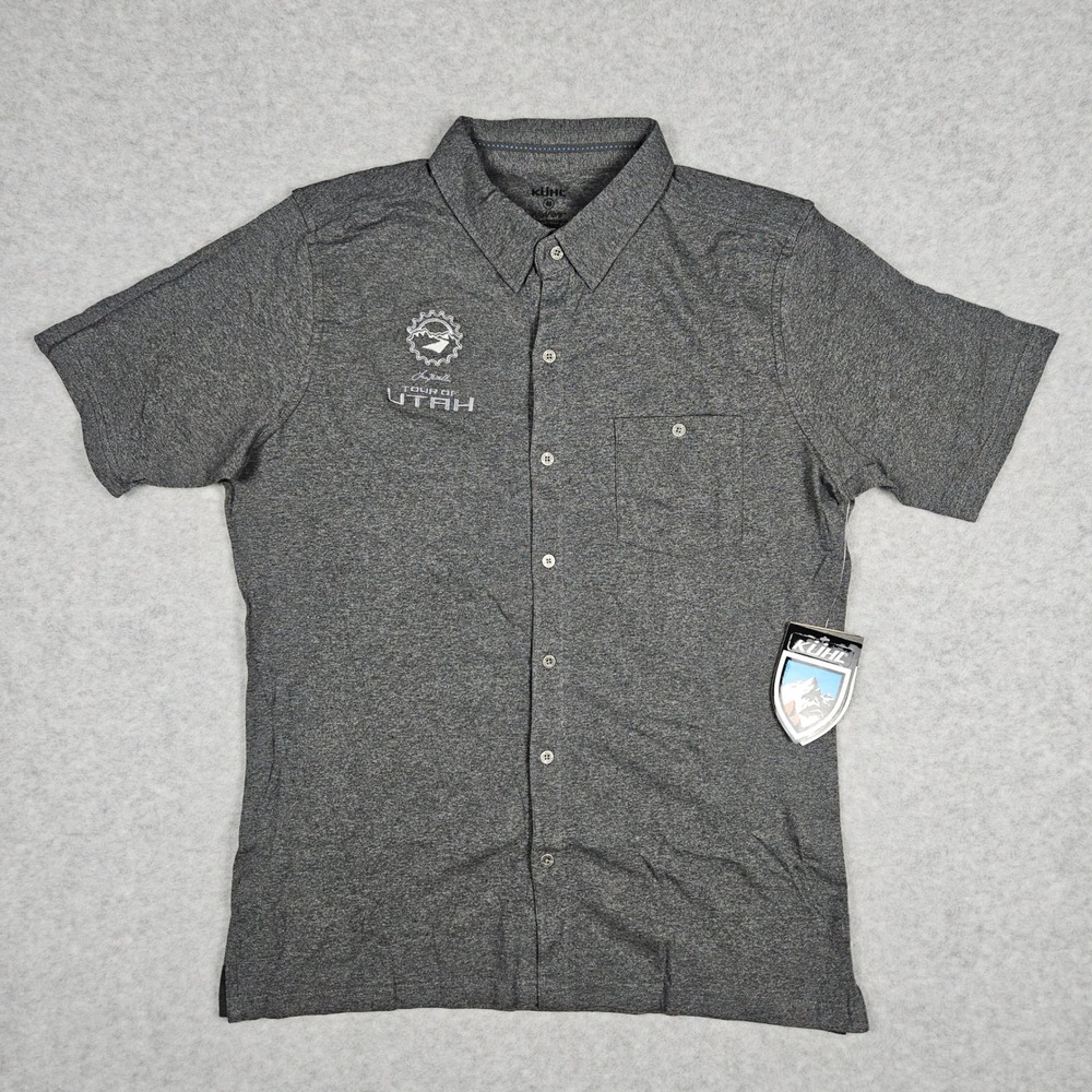 Kuhl Men's Medium Gray Wildfibre Stir Button Shirt Short Sleeve Organic Cotton